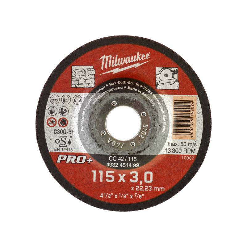 MILWAUKEE DISQUE À TRONÇONNER PRO+ PIERRE 115MM ÉPAISSEUR3 MM PRO+ 1PC (4932451499)