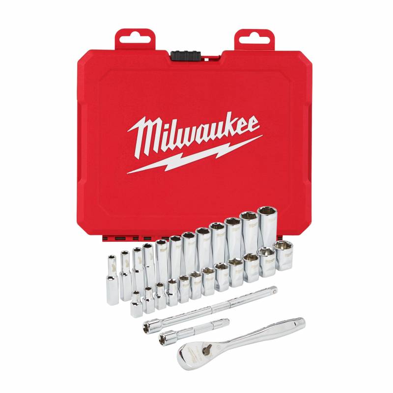 MILWAUKEE SET DE DOUILLES ET CLÉS À CLIQUET 1/4 MÉTRIQUE 28 PCS  (4932464943)