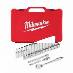 MILWAUKEE SET DE DOUILLES ET CLÉS À CLIQUET 3/8 MÉTRIQUE 32 PCS  (4932464945)