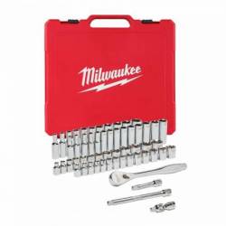 MILWAUKEE SET DE DOUILLES ET CLÉS À CLIQUET 3/8 MÉTRIQUE & IMPÉRIALE 56 PCS  (4932464946)