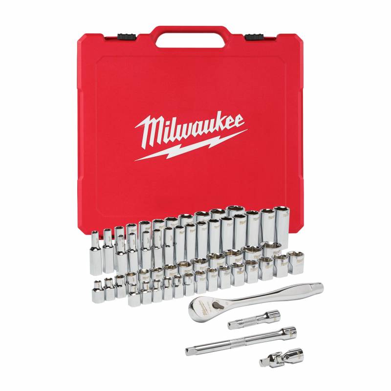 MILWAUKEE SET DE DOUILLES ET CLÉS À CLIQUET 3/8 MÉTRIQUE & IMPÉRIALE 56 PCS  (4932464946)